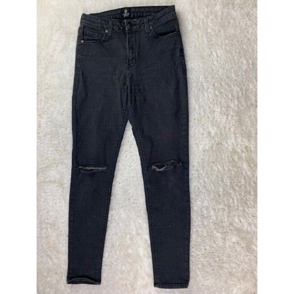 Just Black Size 28 Womens Jeans Stretch Black Skinny Distressed Mid Rise